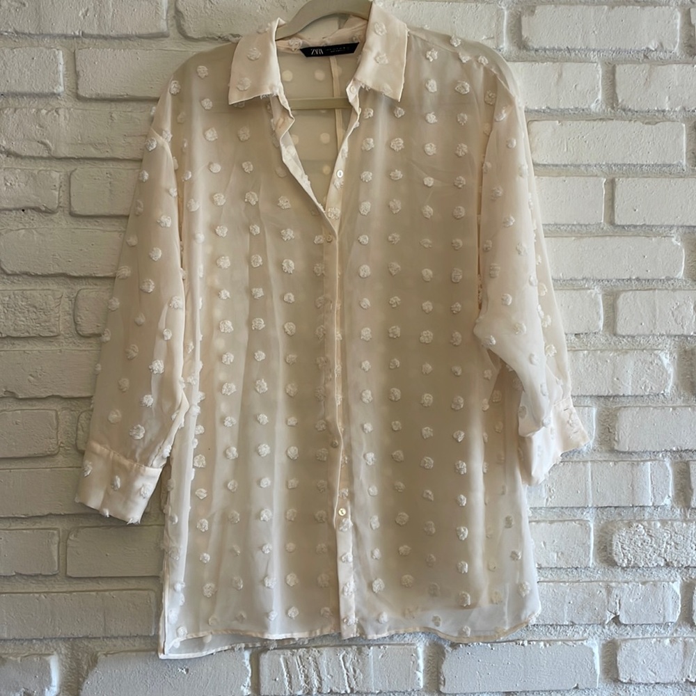 Zara Cream Blouse with Textured Polka Dots